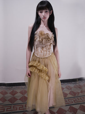 Ruffles Silk Organza Midi Skirt (with Petticoat)