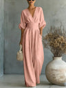 Waist-cinching V-neck Elegant Women's Jumpsuit