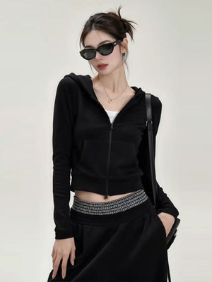 Korean Style Black Hooded Sweatshirt Wide-leg Tracksuit