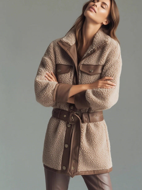 Polar Fleece Long Pocket Splicing Belted Jacket