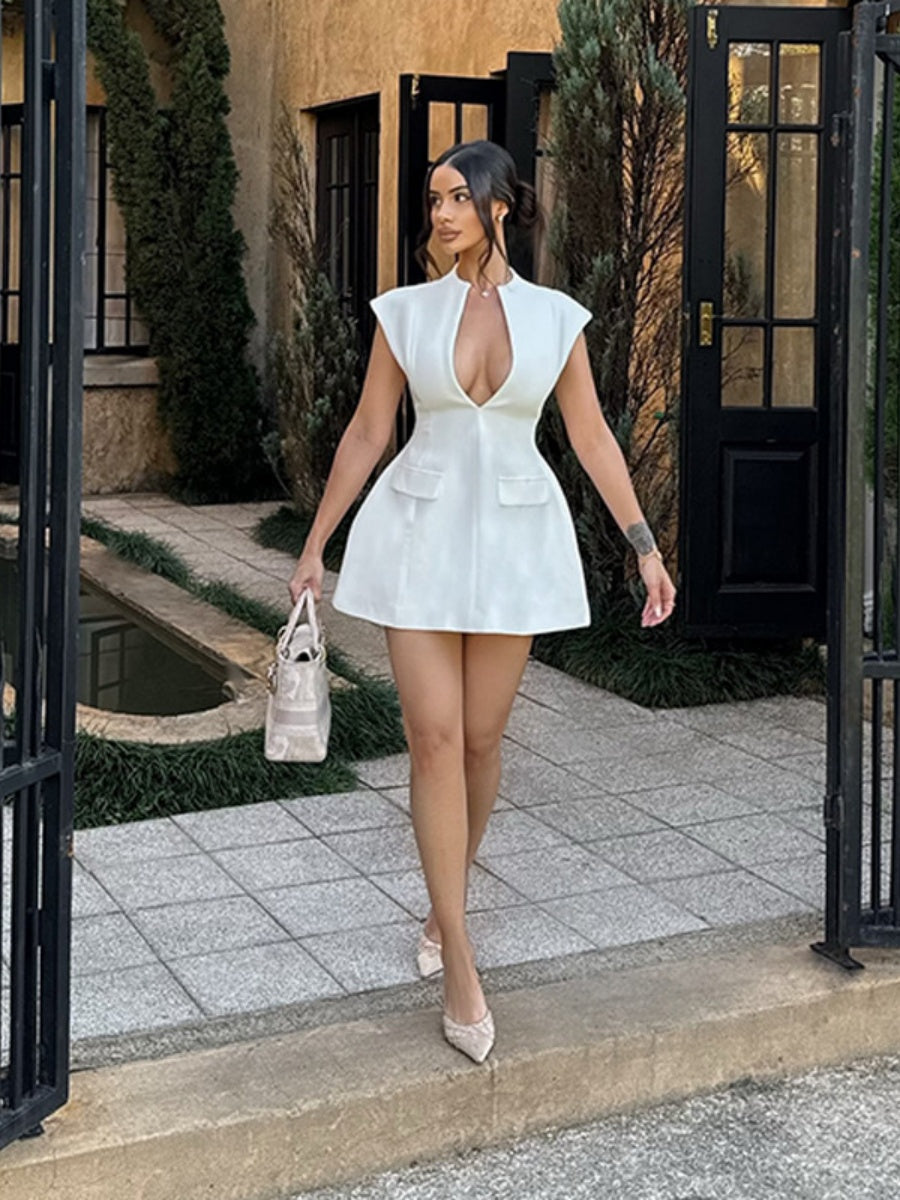 Liber Summer Women's Deep V Solid Color Mini&Short Dresses
