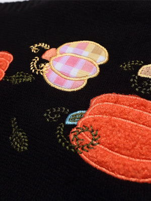 Halloween Fun Little Pumpkin Embroidery V-neck Sweater Vest