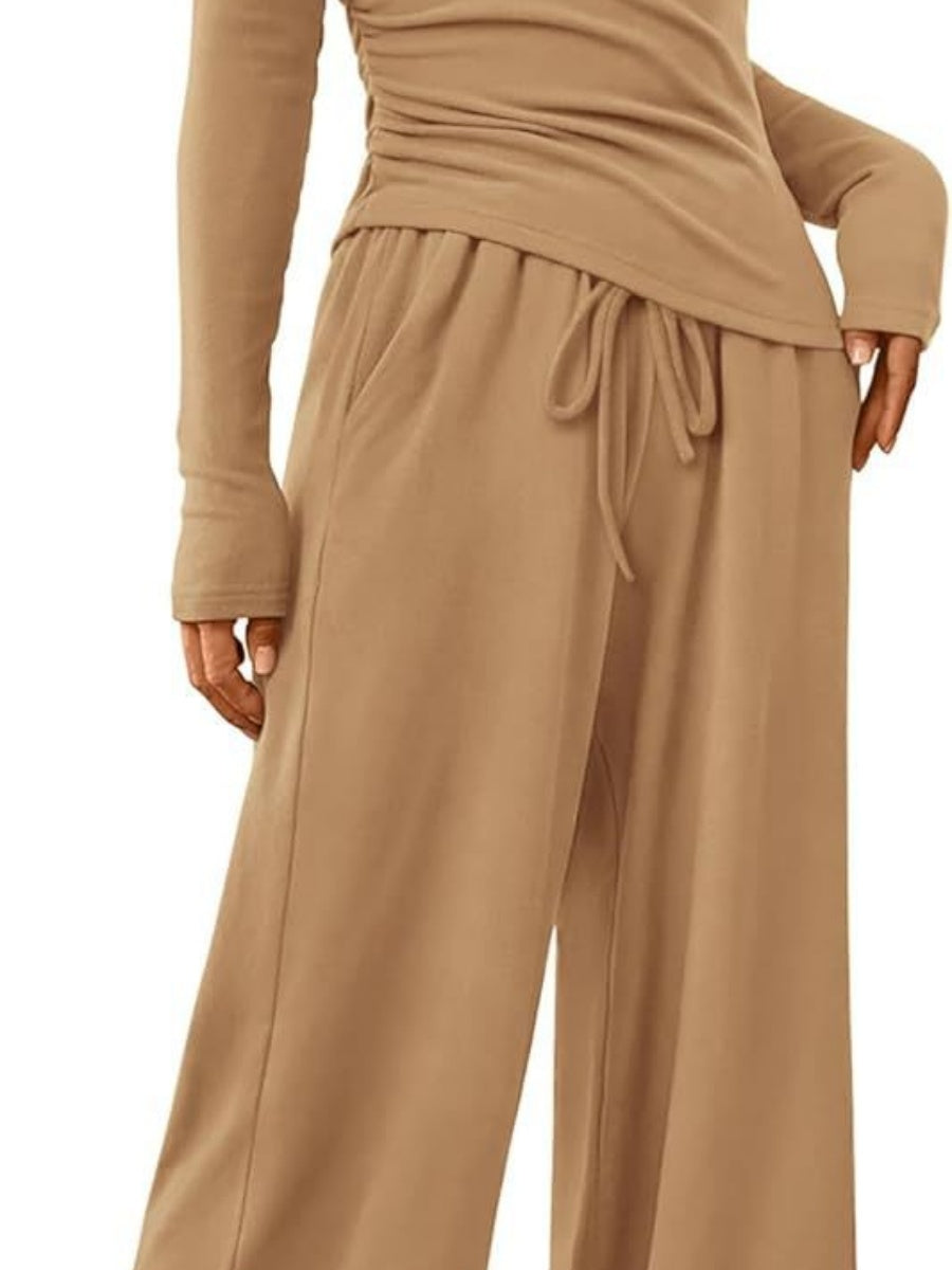Liber Autumn Women's Lace up Solid Color 2-piece Sets