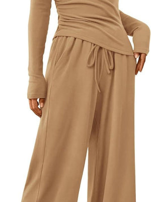 Liber Autumn Women's Lace up Solid Color 2-piece Sets