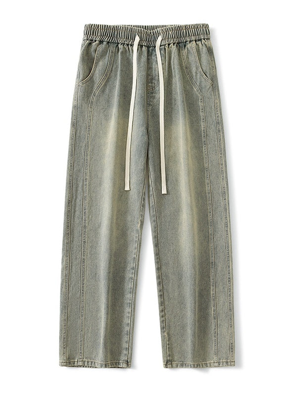 Lateral Bone Splicing All-match Loose Straight Leisure Jeans