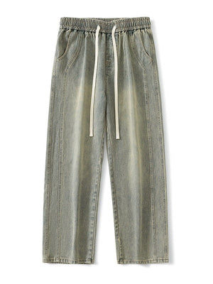 Lateral Bone Splicing All-match Loose Straight Leisure Jeans