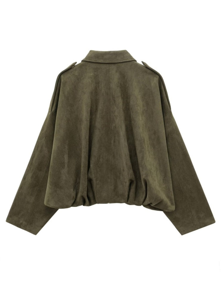 Suede Commuter Casual Style Long-sleeved Zipper Textured Jacket