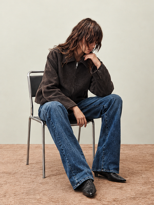 Vintage Distressed Brown Zip-up Long-sleeved Short Jacket