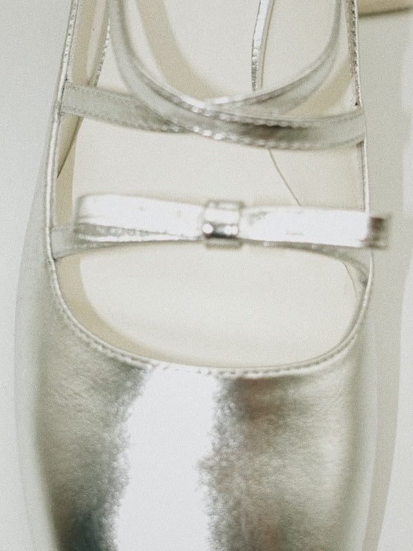 BIUCILI "kilig" Original Silver Ballet Bow Chunky Heel Mary Jane Barbie Flats For Women