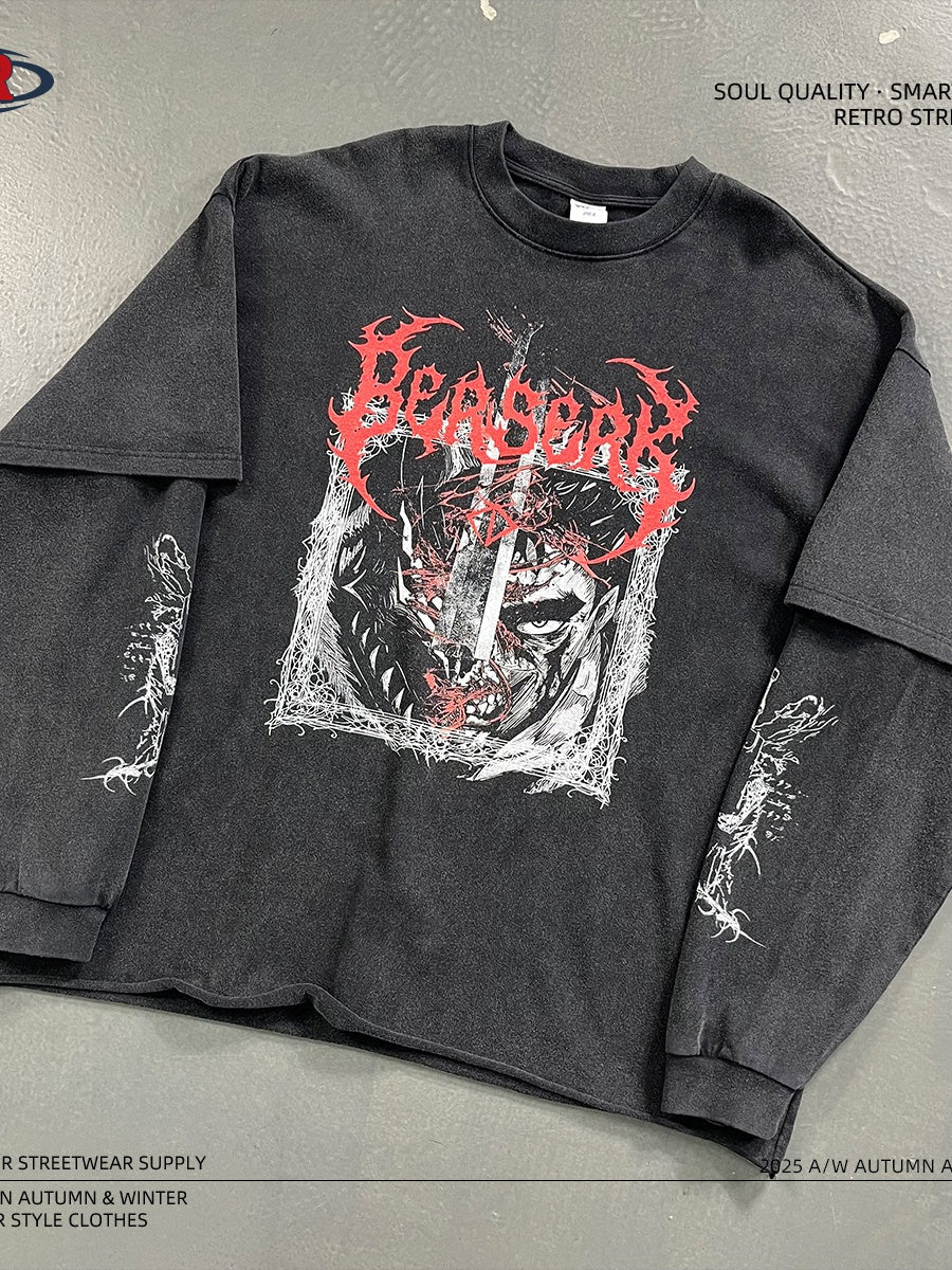Halloween Dark Aesthetics Fake Two-piece Splicing Digital Direct Printing Long-sleeved T-shirt