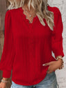 Lace Trim V-neck Long Sleeve Shirt T-shirts