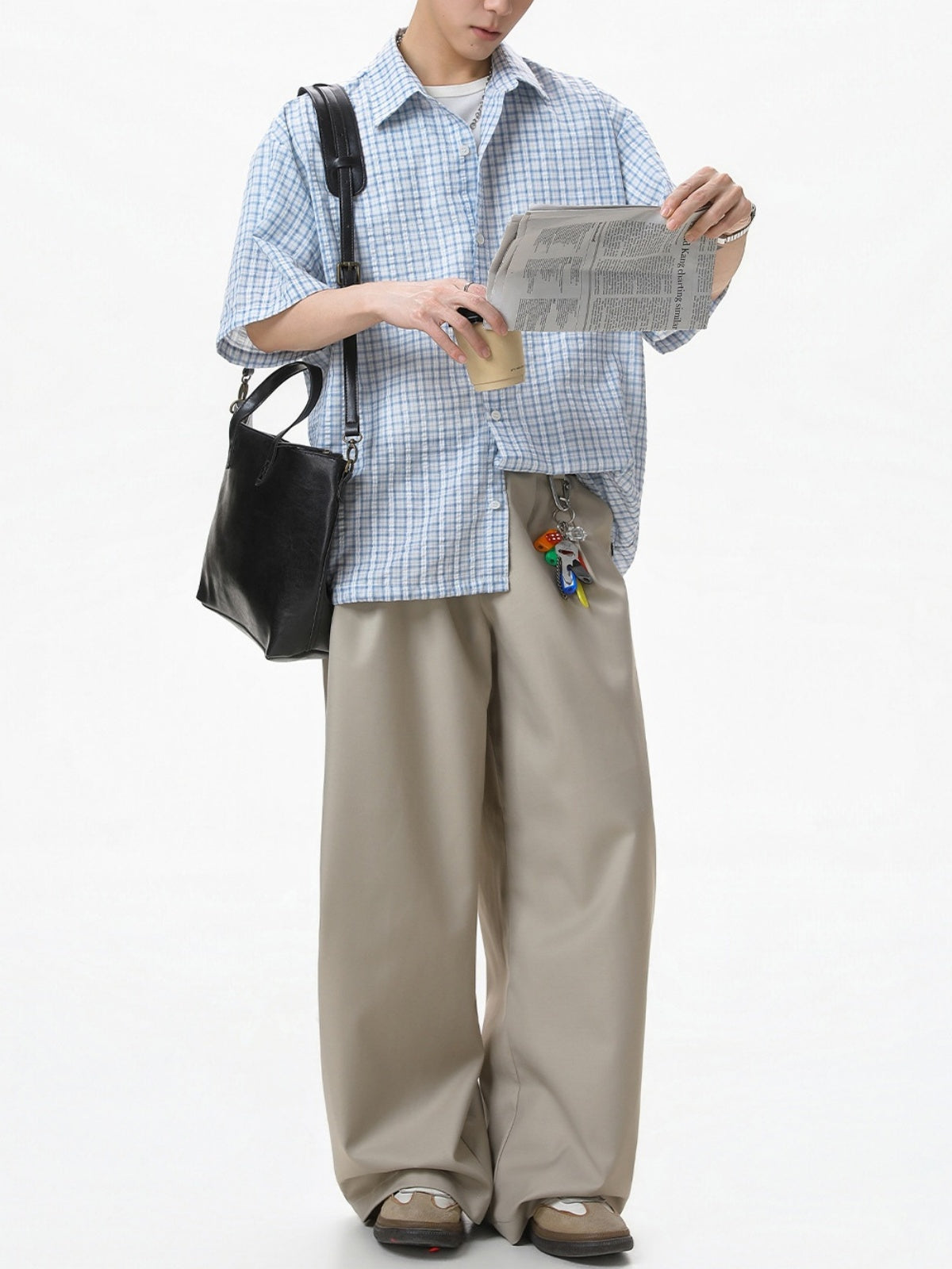 Color-blocked Plaid Boxy Loose-fit Shirts