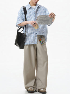 Color-blocked Plaid Boxy Loose-fit Shirts