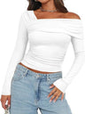 Y2K Pleated Slim Fit One-shoulder Long Sleeve T-shirts