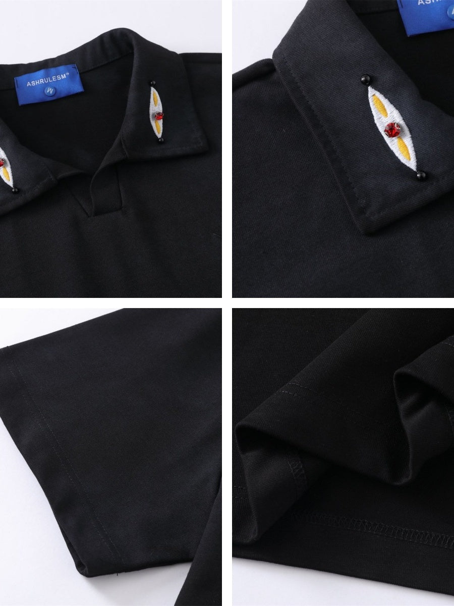 Notch-Collar Embroidery Gradient Polo Shirts