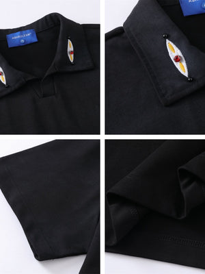 Notch-Collar Embroidery Gradient Polo Shirts