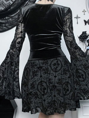 Halloween Batman Plants And Flowers Bandage Dark Style Flocking Mini&Short Dresses