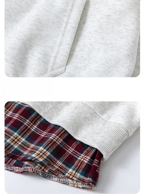 Plaid Splicing Loose Sports Hoodies