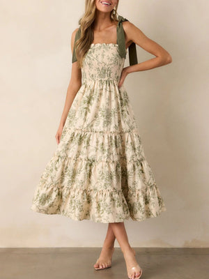 Floral Print Suspenders And Straps Maxi Dresses