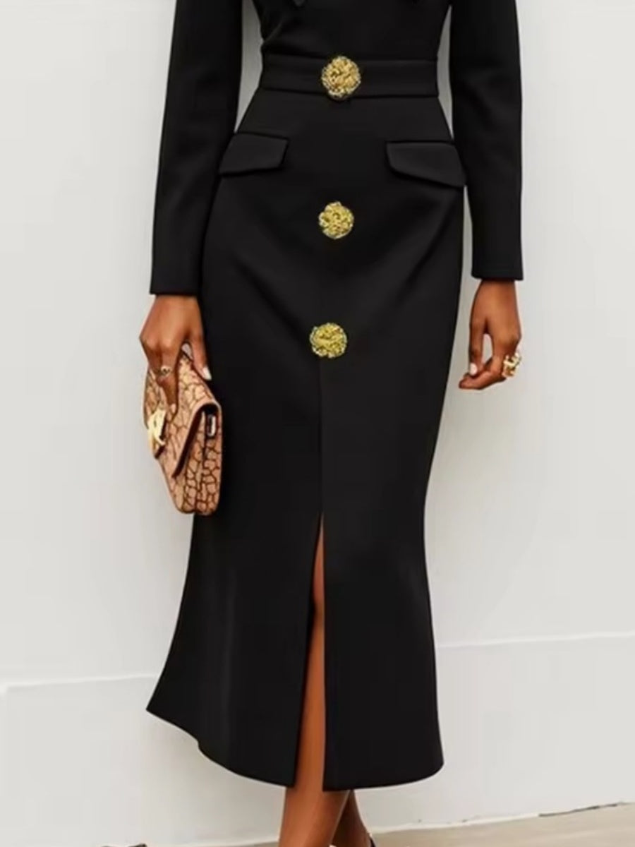 Big Butterfly Half Turtleneck Waist Hip-hugging Slit Workplace Maxi Dresses