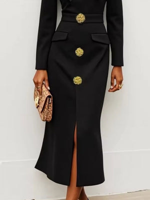 Big Butterfly Half Turtleneck Waist Hip-hugging Slit Workplace Maxi Dresses