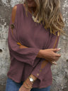 Solid Color Crew Neck Long-sleeved Split T-shirt