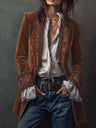 Long Sleeve Solid Color Patchwork Lace Velvet Blazers
