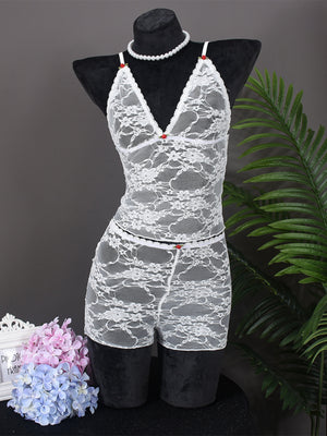 Lace See-through Tank Top And Shorts 2-piece Sets