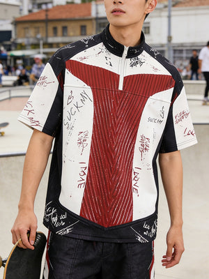 Letter Graffiti Color-blocked Loose-fit T-shirts