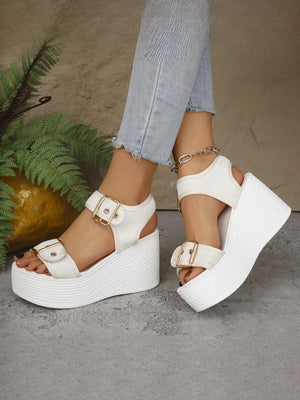 Metal Buckle Vacation Wedge Platform Sandals