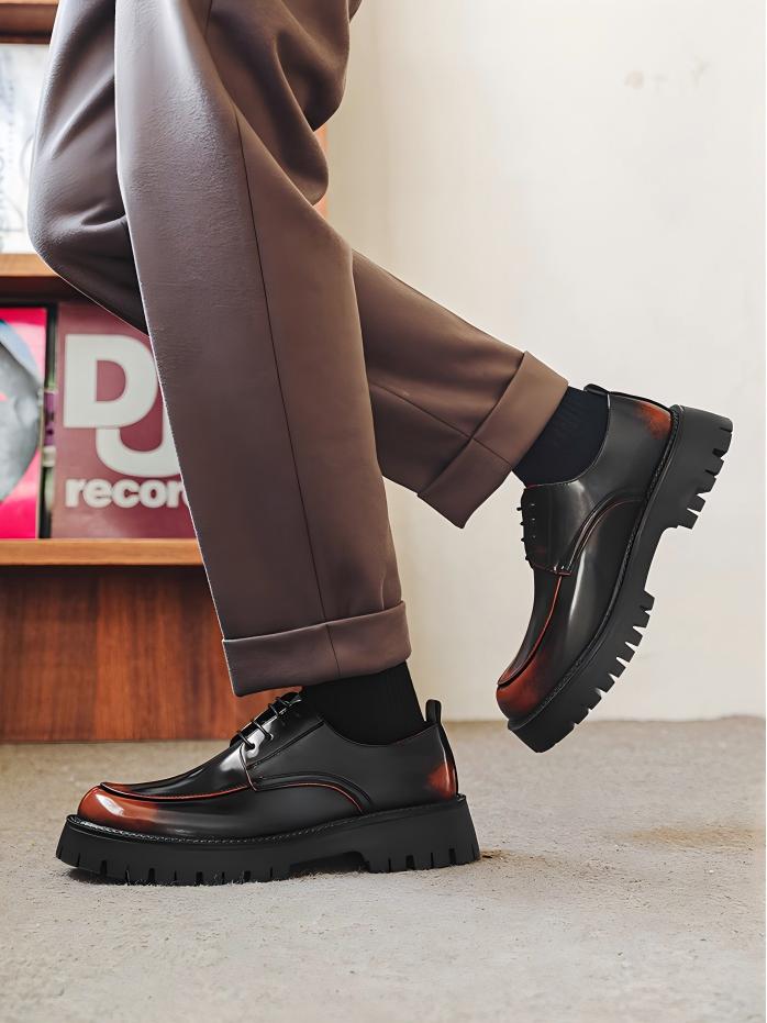 Distressed Thick-soled Lace-up Leather Shoes