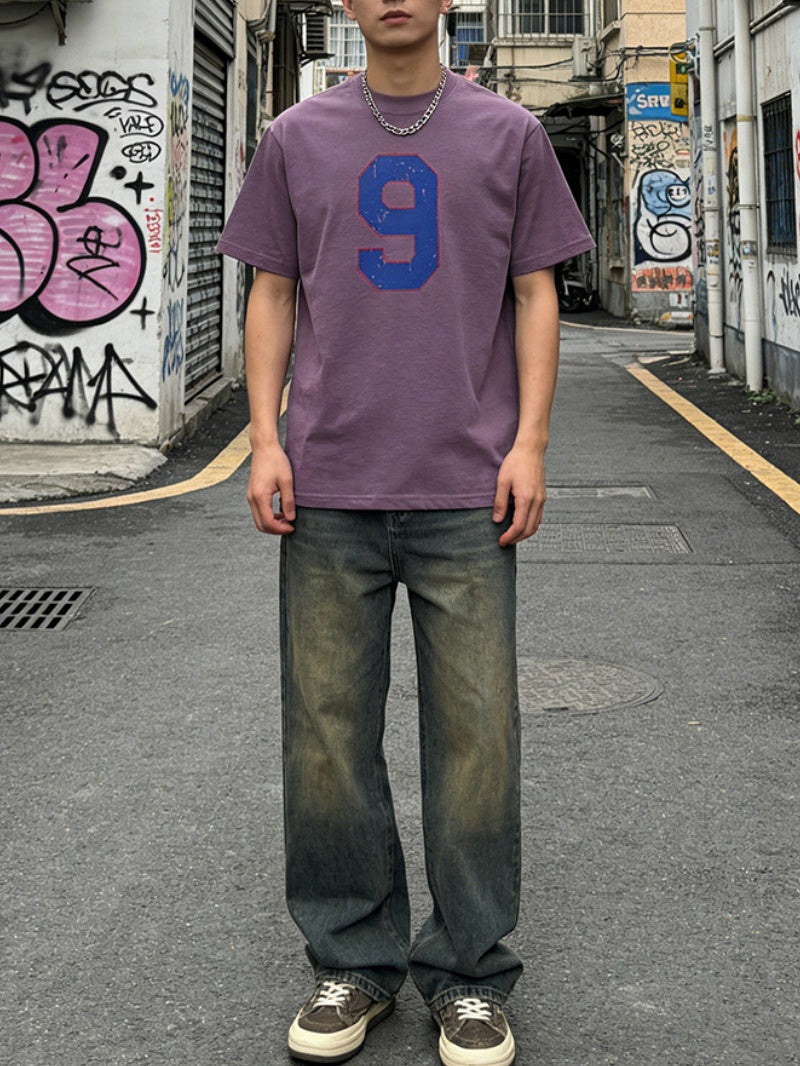 Distressed Number Printed T-shirts