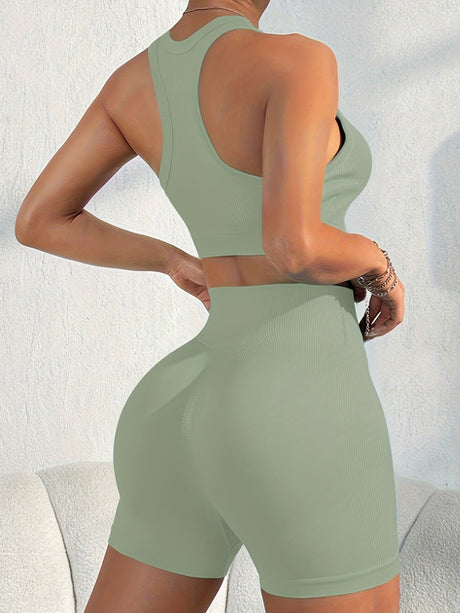 Cross-back Beauty Seamless Bra Hip-lifting Shorts Fitness Workout Set