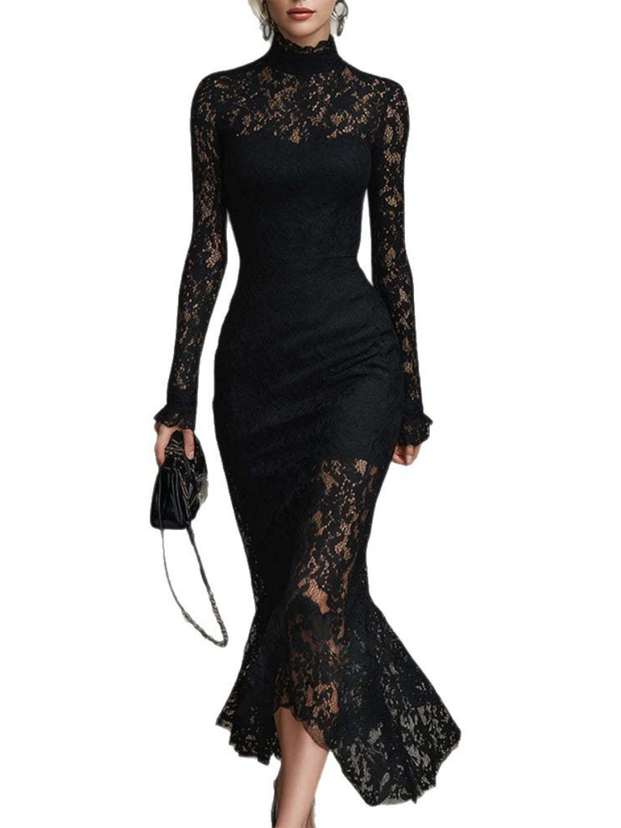 Robes de banquet maxi en dentelle, coupe ajustée et près du corps