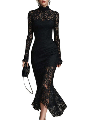 Robes de banquet maxi en dentelle, coupe ajustée et près du corps