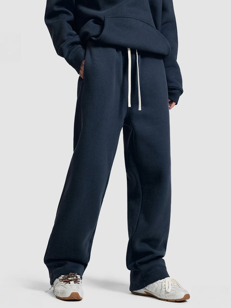 Plush Sports Loose Solid Color Zipper Hooded Sweatshirts&Hoodies Set