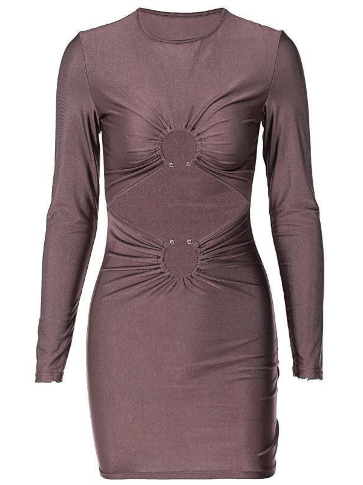 Hollow Out Metal Decoration Slim Fit Hip Body Long Sleeves Mini&Short Dresses