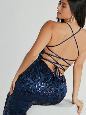 Suspender sequins V-neck long dress