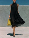 Sleeveless Chiffon Stand-up Collar Tie-up Long Dress