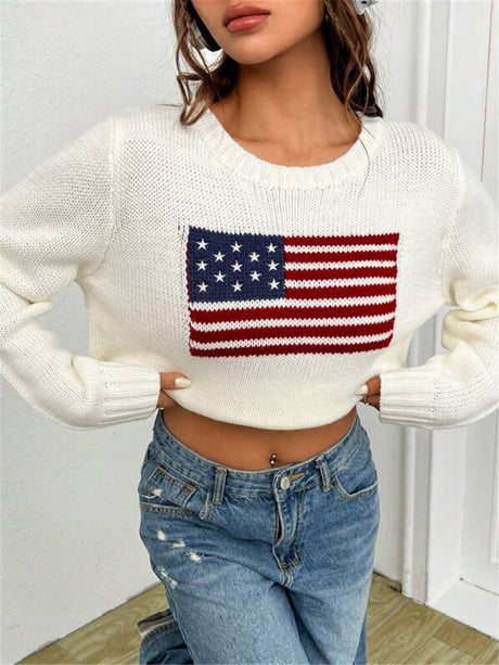 Crew Neck National Flag Knitted Sweater