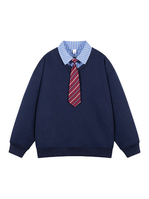 Fake Two Pieces Plaid Tie Contrasting Colors Splicing Polo