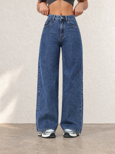 Women's Classic Washed High-Waisted Wide-Leg Jeans For Autumn/Winter