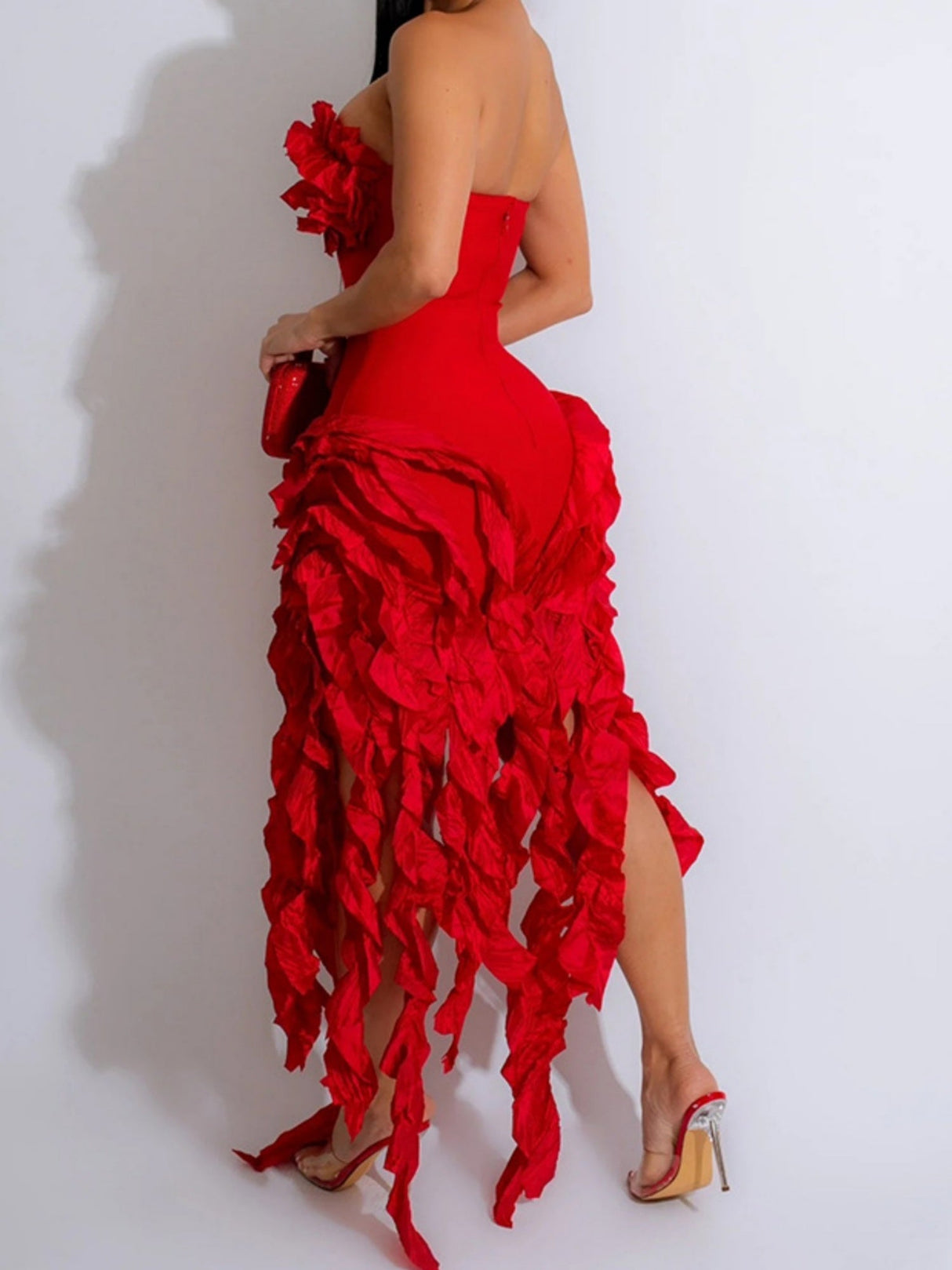 Robes midi plissées sans bretelles à fleurs 3D pour la Saint-Valentin