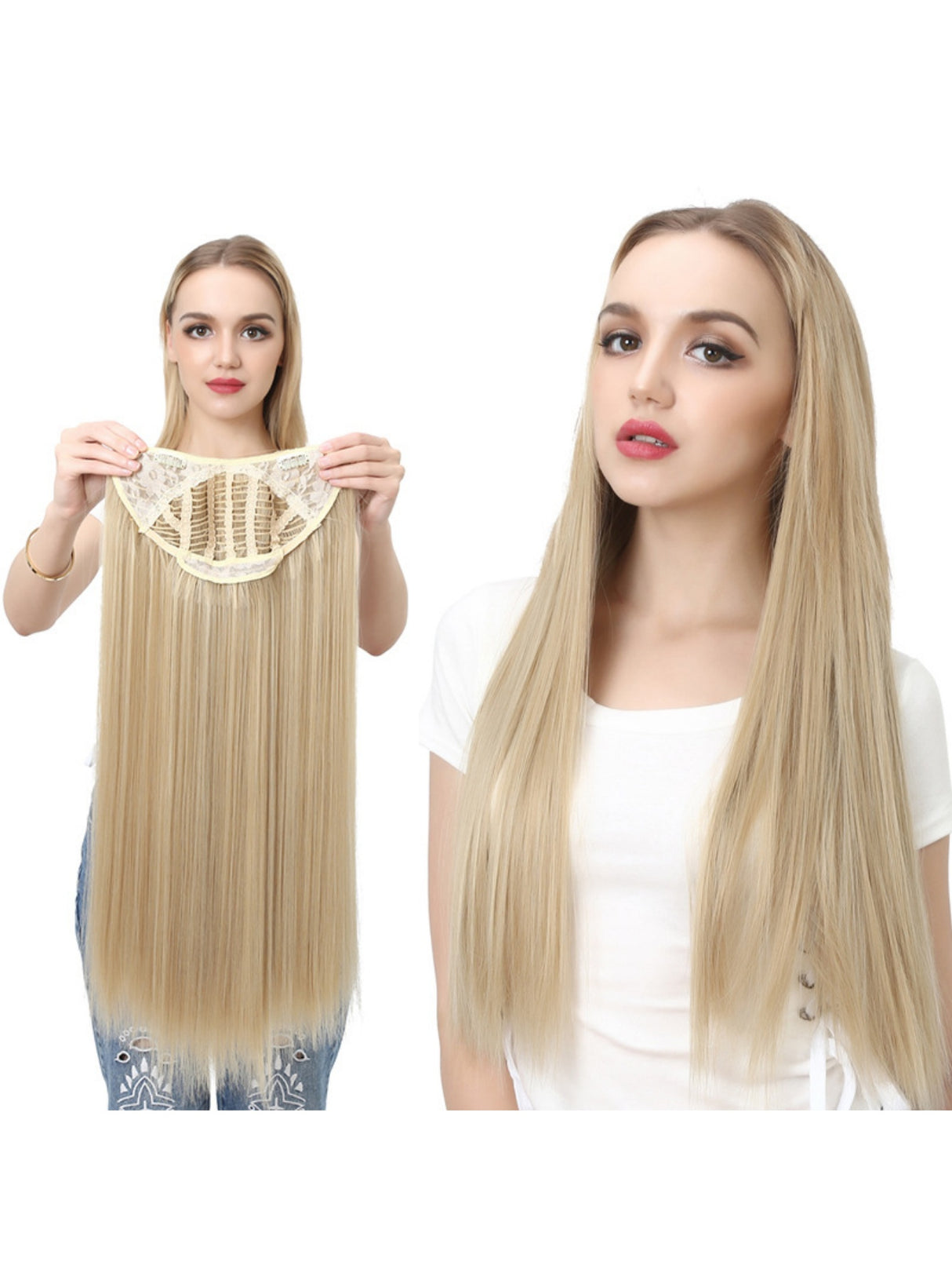 U-shaped Half-head Wig With Seamless Hair Extensions, One-piece Long Straight Wig