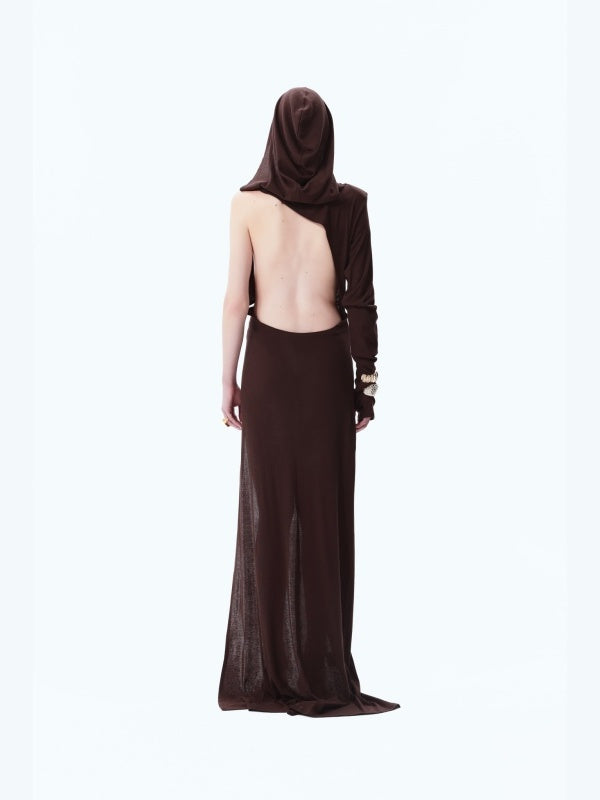 Padded-shoulder Hooded Slit Maxi Skirt