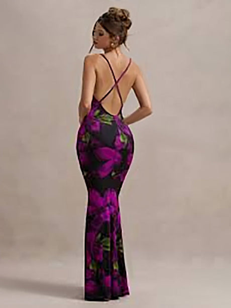 Maxikleider mit Blumenmuster, gekreuzten Trägern und rückenfreiem Ausschnitt