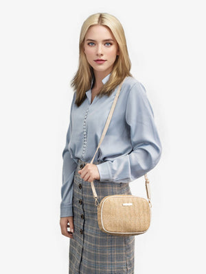Holiday Straw Woven Oval Crossbody Bag