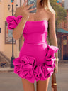 Ruffled Flower Bud Waist One Shoulder Tube Top Hip Mini&Short Dresses