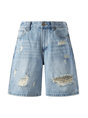 Washed Hole Denim Shorts