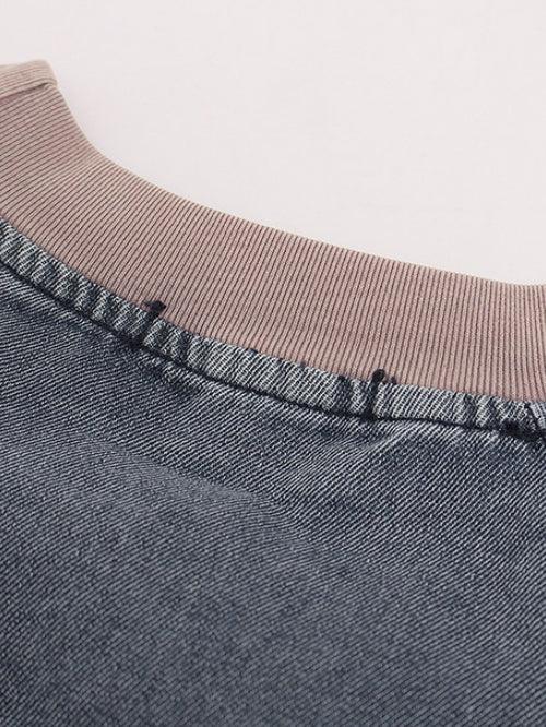 Patches Embroidery Gradient Personality Denim T-shirt